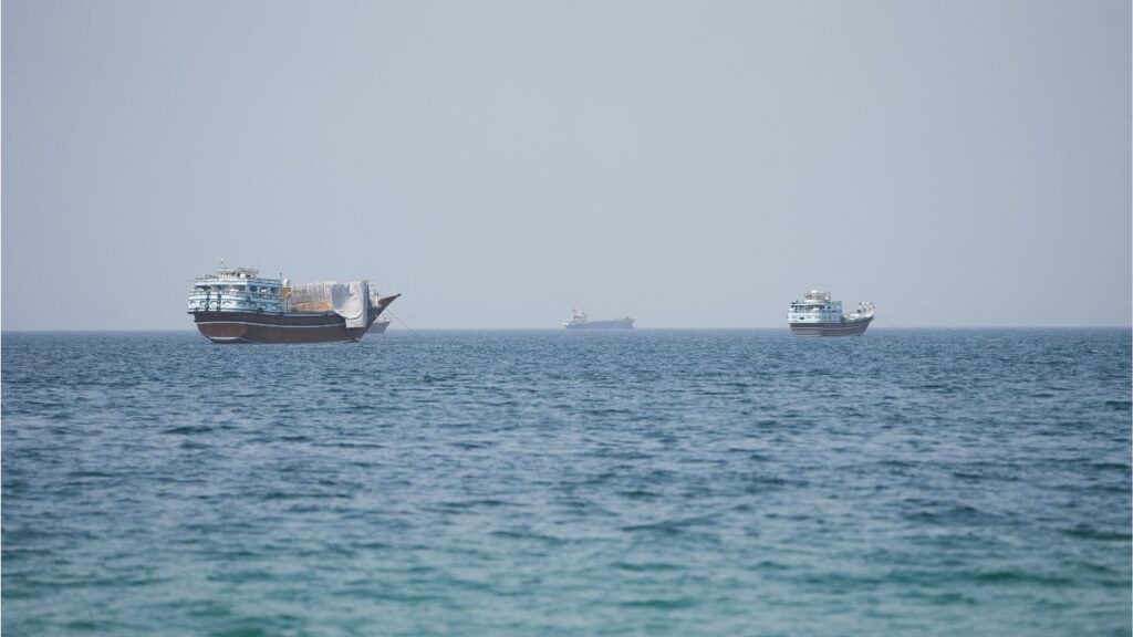 Vessels near the Strait of Hormuz, as seen from Musandam, Oman, August 6, 2026. (REUTERS/Stringer/File Photo)