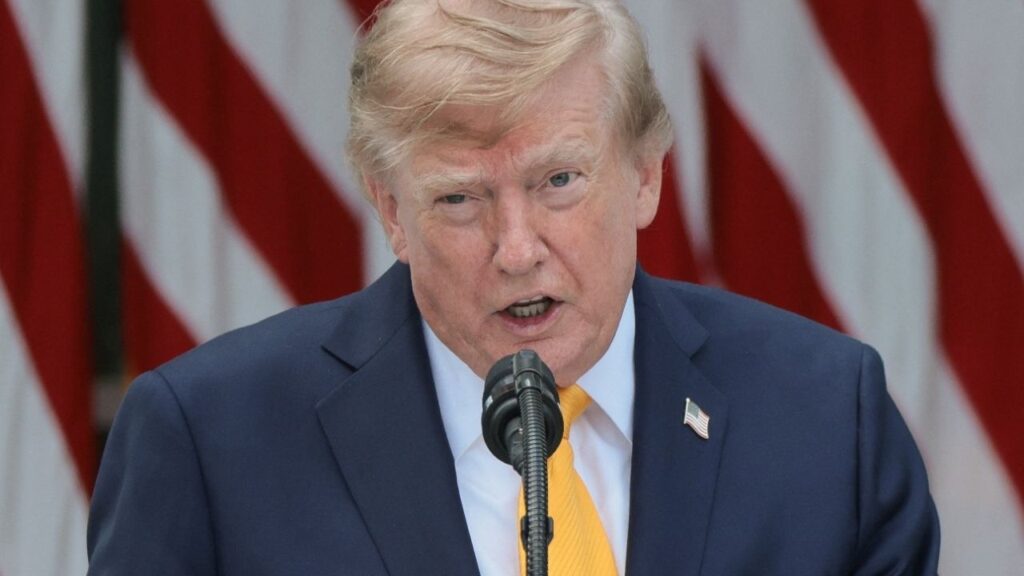 President Donald Trump speaks as he hosts a back-to-school-themed event to highlight his administration's education policies, in the Rose Garden at the White House in Washington, D.C., U.S., August 24, 2026. (Reuters/Jonathan Ernst)