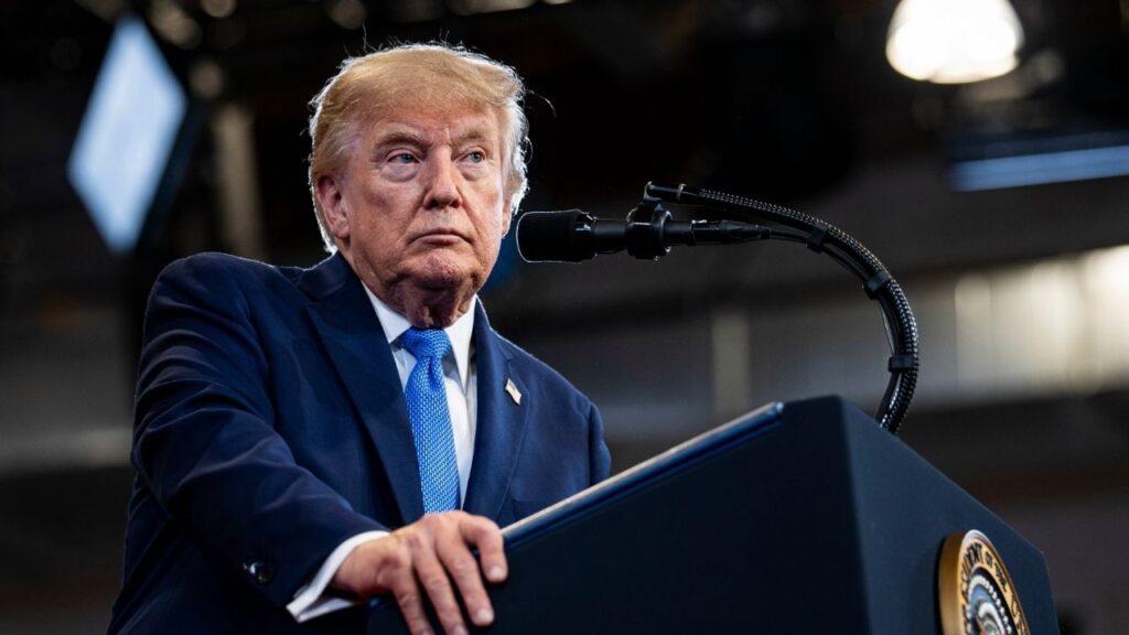President Donald Trump speaks during an event in Garden City, N.Y., on Aug. 14, 2026. A series of recent losses by Trump-endorsed candidates in primary elections has eroded his winning record, raising fresh questions about whether a president approaching lame-duck status can still exert as much control as he wants over his party’s voters. (Al Drago/The New York Times)