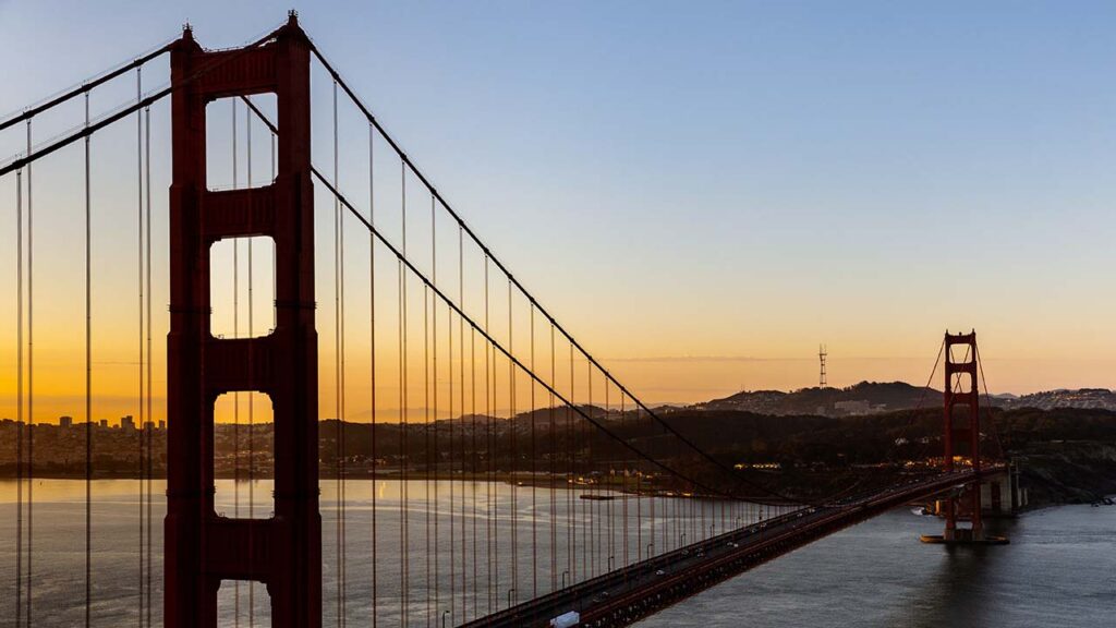The Golden Gate Bridge during sunrise seen from Marin Headlands viewpoint in Marin County, California, U.S. October 5, 2024. (Reuters/File Photo)