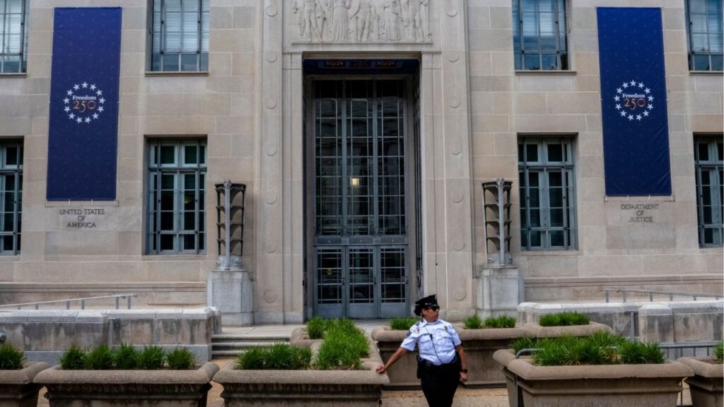 The Department of Justice in Washington, June 15, 2026. The U.S. attorney’s office in Chicago has spent the past year investigating a Democratic fund-raising firm once co-owned by the daughter of the judge in President Donald Trump’s hush-money trial in New York, according to court filings and people familiar with the inquiry. (Alex Kent/The New York Times)