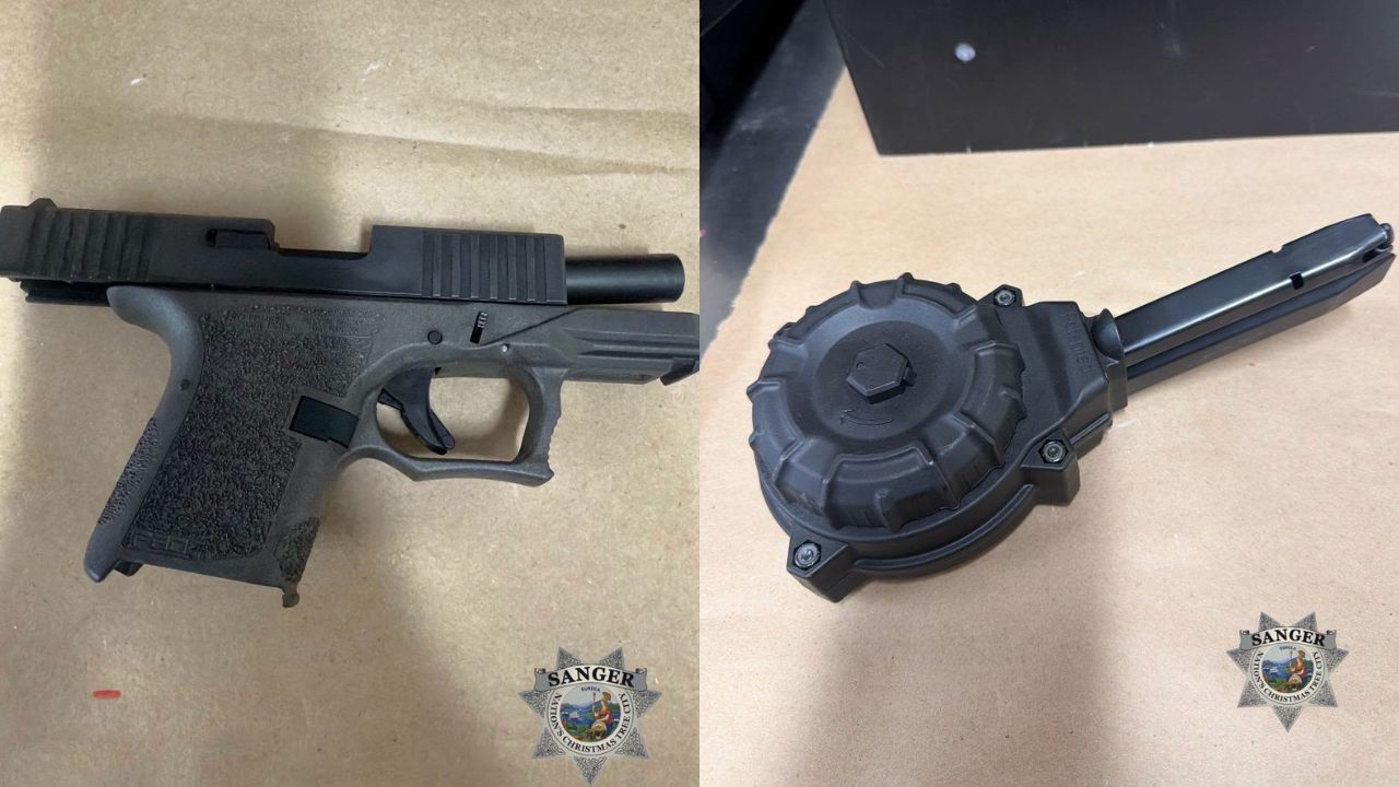 Sanger police arrested Uriel Larios, 33, of Easton after a stabbing investigation allegedly uncovered narcotics for sale and a 9mm ghost gun. (Sanger PD)