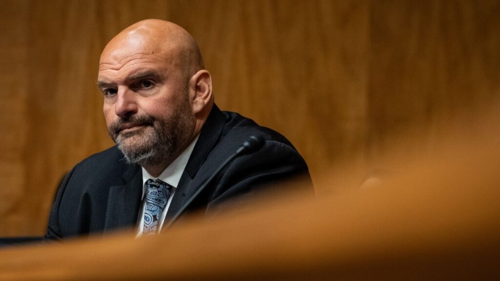 Sen. John Fetterman (D-Pa.) participates in a hearing where Dr. Anthony Fauci testified, on Capitol Hill in Washington on Wednesday, July 29, 2026. Pennsylvania Republicans now view Fetterman, more favorably than the state’s sitting GOP senator, a New York Times/Philadelphia Inquirer/Siena poll found. (Haiyun Jiang/The New York Times)
