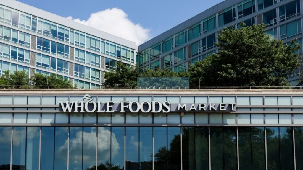 Signage displayed on Whole Foods Market in Philadelphia, Pennsylvania, U.S. September 3, 2025. REUTERS/Hannah Beier