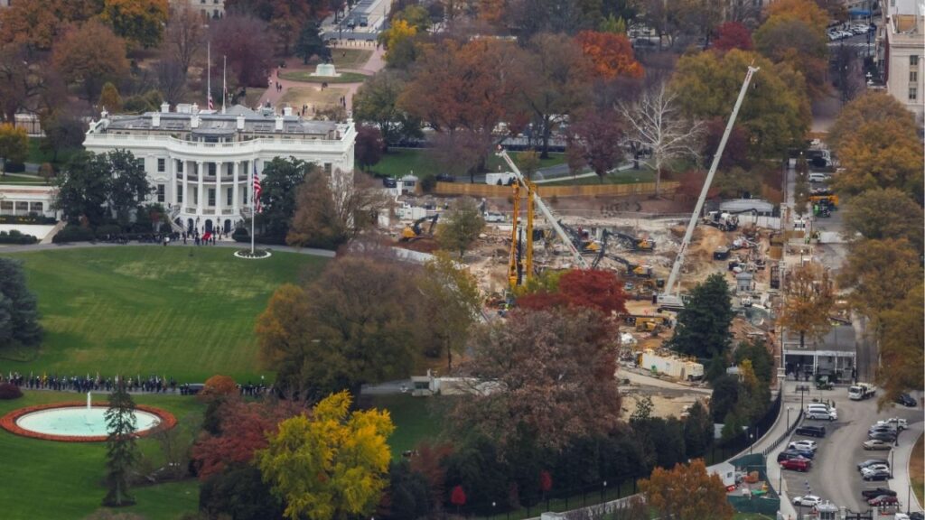 The demolition of the East Wing of the White House during construction of U.S. President Donald Trump’s proposed ballroom is seen from the reopened Washington Monument, following the longest shutdown of the government in Washington, D.C., U.S., November 15, 2025. Reuters/ Jessica Koscielniak/File Photo