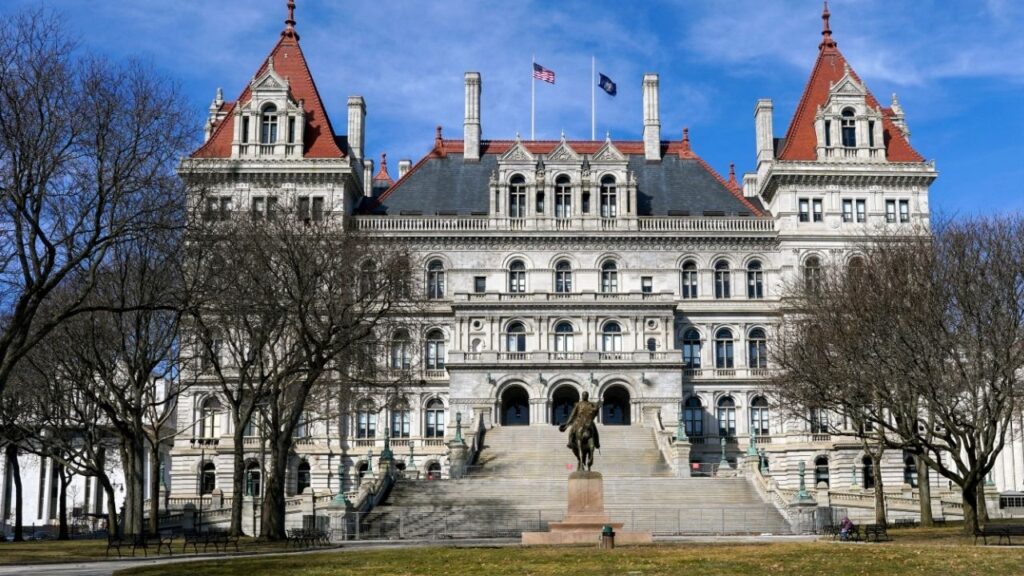 The New York State Capitol in Albany, Feb. 21, 2024. Federal agents and police detectives have arrested a woman in a plot to detonate a bomb at the building, three people with knowledge of the matter said on Thursday, Aug. 20, 2026. (Cindy Schultz/The New York Times)