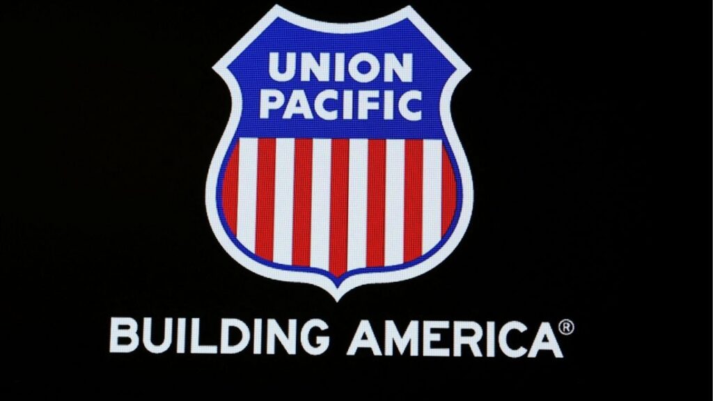 The logo for Union Pacific Railroad is displayed on a screen at the New York Stock Exchange (NYSE) in New York City, U.S., September 15, 2025. REUTERS/Brendan McDermid