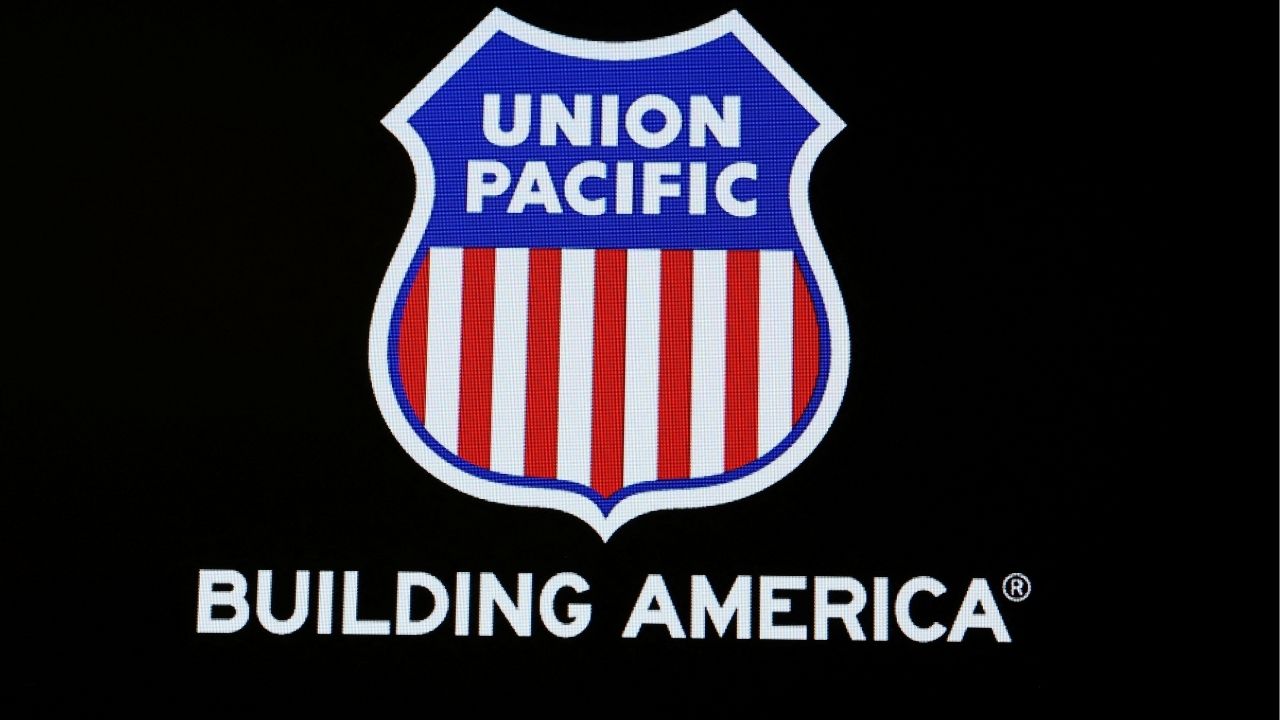 The logo for Union Pacific Railroad is displayed on a screen at the New York Stock Exchange (NYSE) in New York City, U.S., September 15, 2025. REUTERS/Brendan McDermid