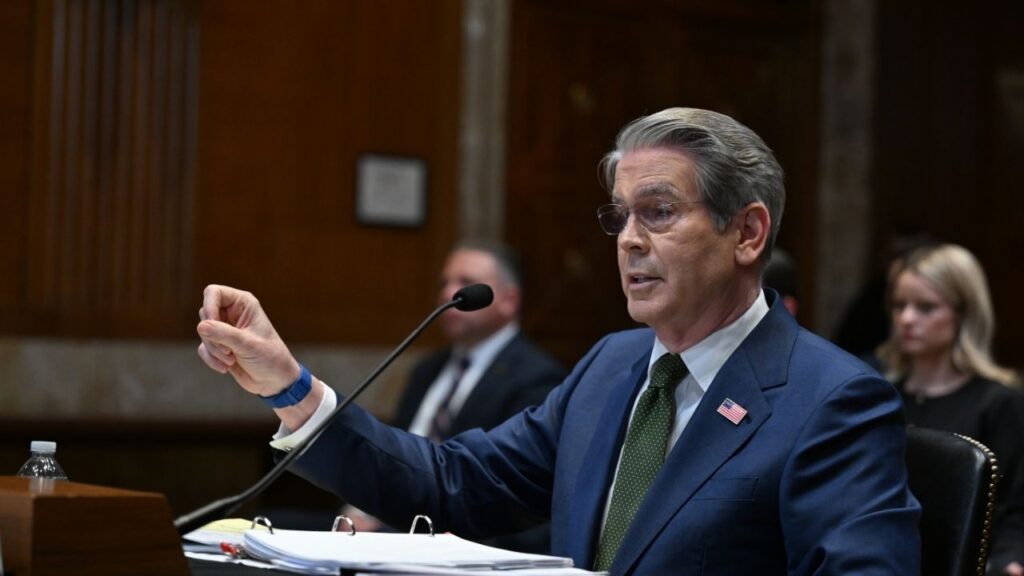 Treasury Secretary Scott Bessent testifies during a Senate Appropriations subcommittee hearing on the 2027 budget request for the Department of the Treasury on Capitol Hill in Washington, April 22, 2026. Government bond yields fell and stocks jumped on a move by the Treasury Department to double the amount of debt that it can buy back from investors. (Kenny Holston/The New York Times)