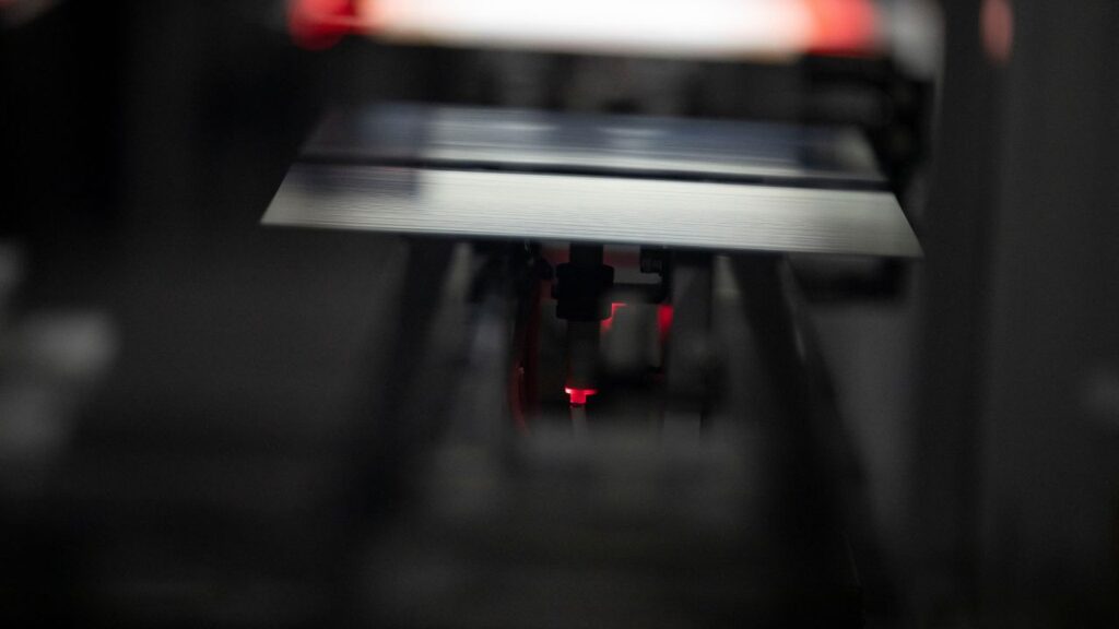 A solar cell moves through a machine inside the QCells North America factory in Cartersville, Georgia, U.S. June 8, 2026. (REUTERS/Alyssa Pointer)