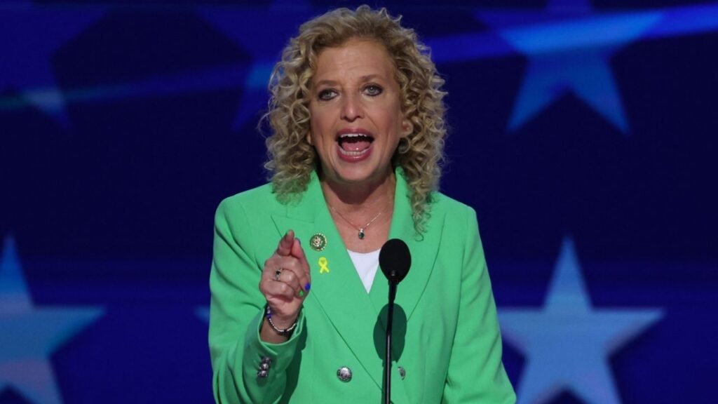 U.S. Rep. Debbie Wasserman Schultz (D-FL) speaks during Day 3 of the Democratic National Convention (DNC) in Chicago, Illinois, U.S., August 21, 2024. (Reuters/Mike Segar)