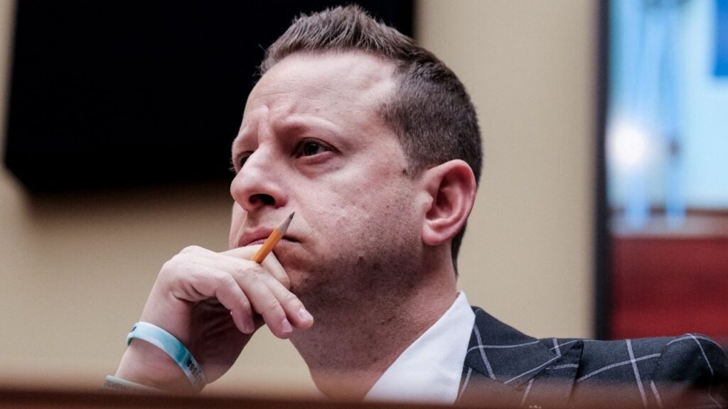 U.S. Representative Jared Moskowitz (D-FL) attends a House Oversight Committee hearing on the "border crisis" on Capitol Hill in Washington, U.S., February 7, 2023. REUTERS/Michael A. McCoy