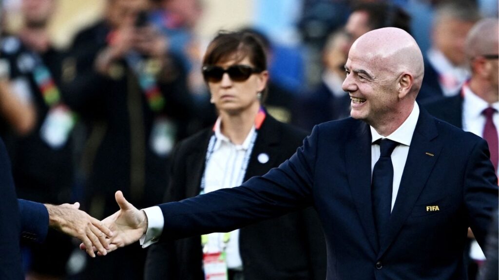 FIFA World Cup 2026 - Final - Spain v Argentina - New York/New Jersey Stadium, East Rutherford, New Jersey, U.S. - July 19, 2026 FIFA President Gianni Infantino during the trophy presentation after the match Reuters/Dylan Martinez/File Photo