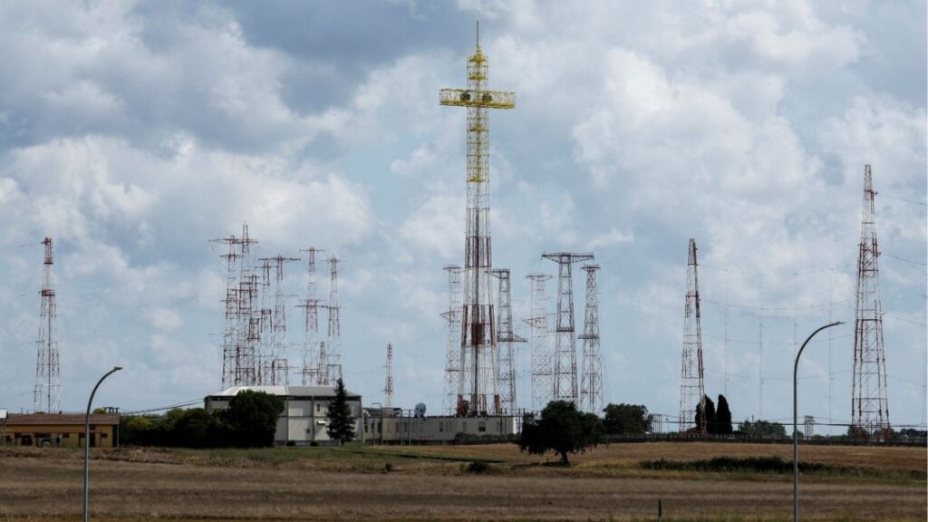 Vatican Radio antennas stand in a field where the Vatican plans to build an agrivoltaic plant that could meet all its electricity needs with renewable energy, in Santa Maria di Galeria, Rome, Italy, August 21, 2026. Reuters/Remo Casilli