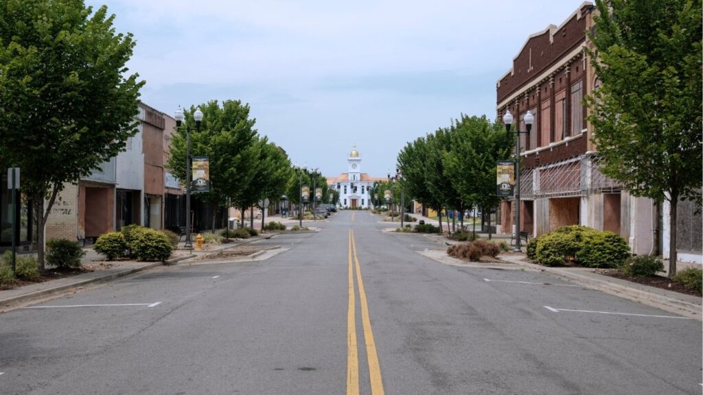 A downtown historic area of Pine Bluff, Ark., in July 2026. (Tamara Reynolds/The New York Times)