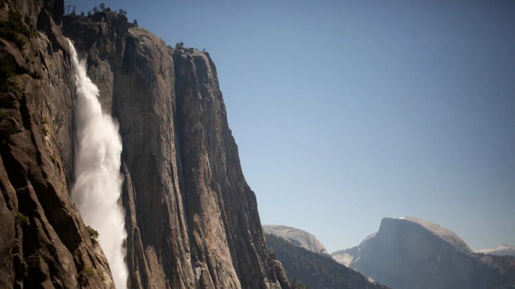 Image of Yosemite Falls and Half Dome as seen from the Upper Yosemite Falls Trail