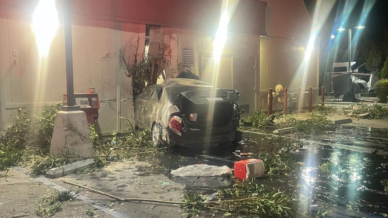 A 23-year-old man was arrested on suspicion of DUI after police said he crashed into a Madera Jack in the Box and fled on foot. (Madera PD)