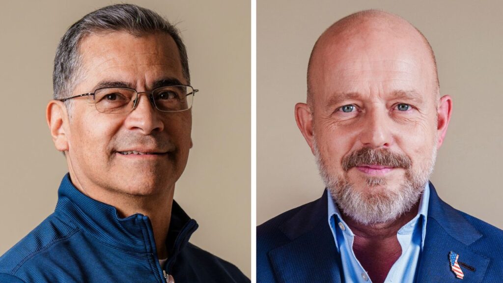 A combination photo of Xavier Becerra, left, a Democrat, and Steve Hilton, a Republican, who are candidates for California governor, May 2026. The two will appear in their only scheduled debate on Wednesday, Sept. 30, on CNN. (Gabriela Bhaskar/The New York Times)