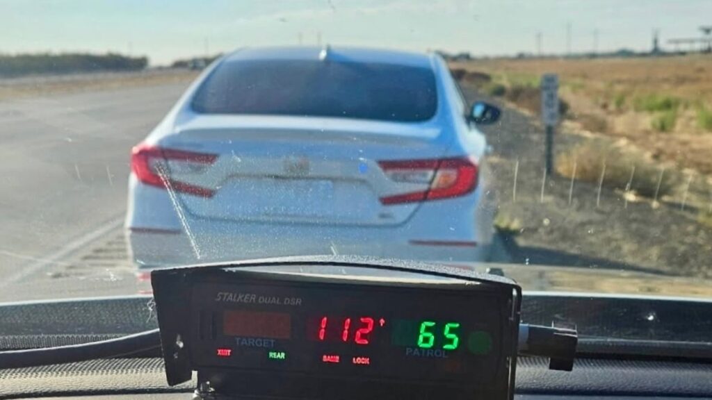 A driver was stopped Saturday after CHP clocked the vehicle at 112 mph on southbound Highway 99 in Merced County. (CHP)