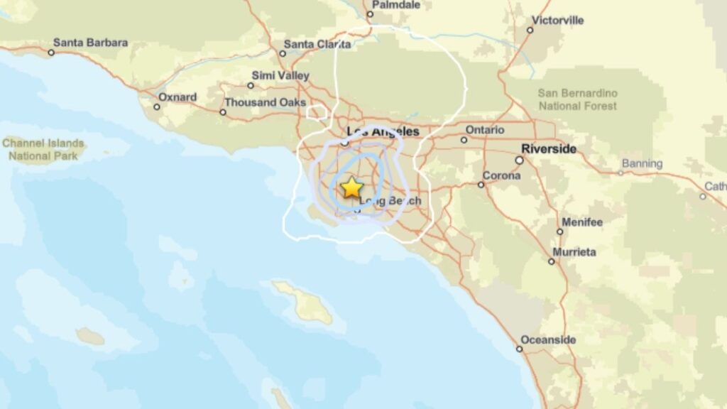 A magnitude 3.1 earthquake struck about 2.5 miles south-southeast of Compton on Thursday afternoon, according to the U.S. Geological Survey. (USGS)