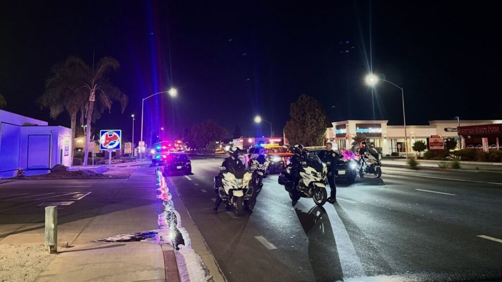 A pedestrian was critically injured Friday night after running into Mooney Boulevard and being struck by a vehicle, Visalia police said. (Visalia PD)