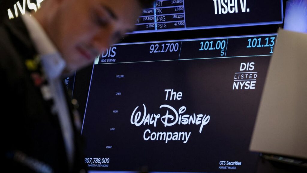 A screen shows the trading information and company logo for The Walt Disney company on the floor at the New York Stock Exchange (NYSE) in New York City, U.S., May 7, 2025. (Reuters File)