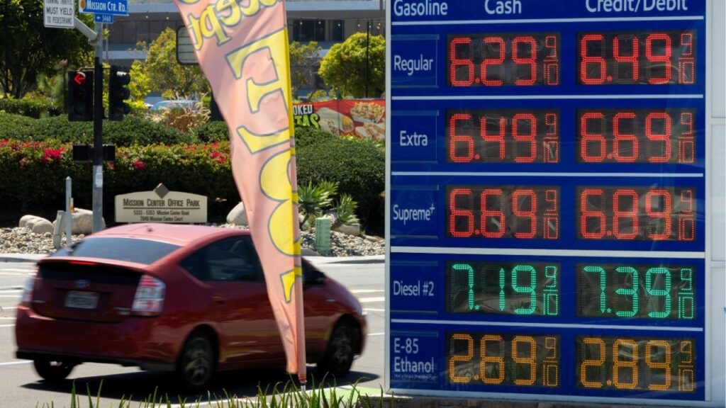 The current price of gasoline at a filling station in San Diego, California, U.S., August 19, 2026. Reuters/Mike Blake