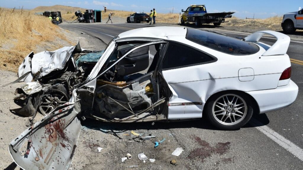 An Acura driver was seriously injured Wednesday after crossing into oncoming traffic and colliding with a gravel truck on Highway 33, according to the CHP. (CHP)