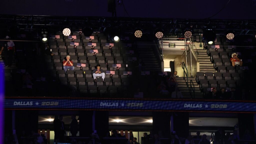 Attendees at the Republican Party’s unusual midterm convention in Dallas on Wednesday, Sept. 9, 2026. President Donald Trump spoke for nearly two hours and made a questionable offer, light on details, to send $5,000 to every adult citizen — but only if Republicans keep control of Congress. (Shelby Tauber/The New York Times)