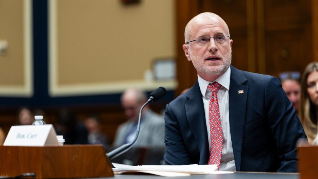 Brendan Carr, chairman of the Federal Communications Commission, testifies during a House hearing on Capitol Hill in Washington, Jan. 14, 2026. “Jimmy Kimmel Live” has decided against broadcasting an interview on Thursday, Sept. 10, with James Talarico, the Democratic candidate for Senate in Texas, and will instead post it on YouTube, the latest development in a yearlong battle between ABC and the Federal Communications Commission. (Eric Lee/The New York Times)