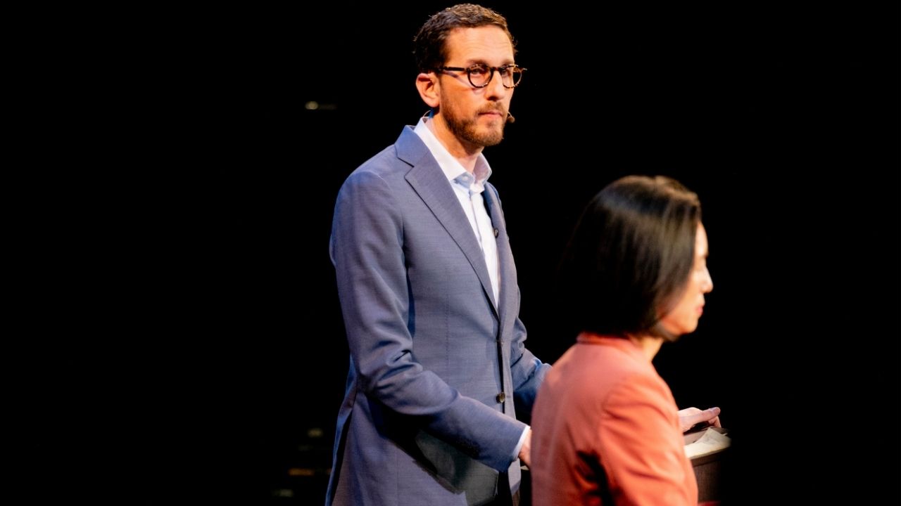 California state Sen. Scott Weiner and Connie Chan, a member of the San Francisco Board of Supervisors, during a March 31, 2026 debate in San Francisco. Rep. Nancy Pelosi has publicly inserted herself in the race and has worked vigorously behind the scenes to get Chan elected to the seat she is vacating. (Cayce Clifford/The New York Times)