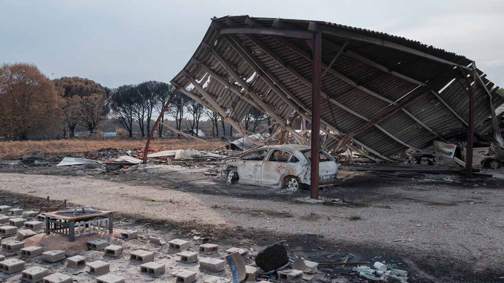 A home destroyed by wildfire in Le Porge, France, Aug. 3, 2026. The world has failed in its goal of limiting global warming to 1.5 degrees Celsius above preindustrial times, the United Nations said on Sept. 2, 2026, in a sober assessment that laid out a new goal for fighting climate change that would set the world on an uncertain path. (William Daniels/The New York Times)