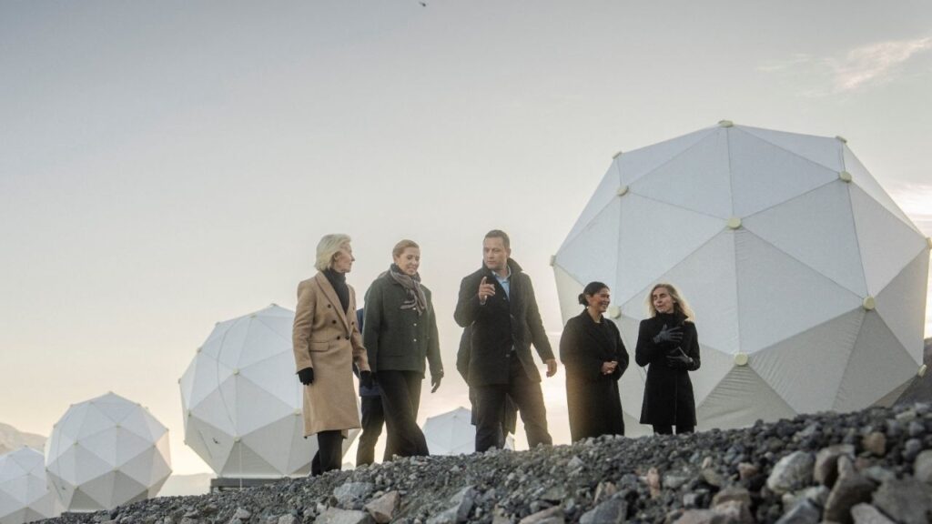 Danish Prime Minister Mette Frederiksen, President of the European Commission Ursula von der Leyen and Greenland's Prime Minister Jens-Frederik Nielsen visit the company Eutelsat OneWeb in Nuuk, Greenland, September 7, 2026. Ritzau Scanpix/Mads Claus Rasmussen/via REUTERS