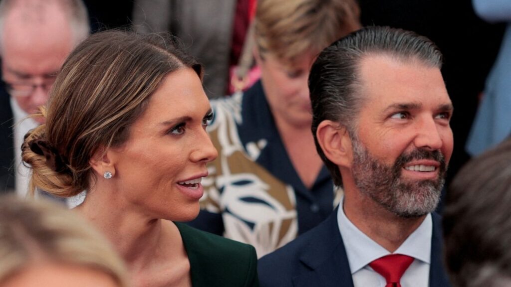 Donald Trump Jr. and his partner Bettina Anderson sit on the day U.S. President Donald Trump delivers remarks to U.S. embassy personnel and business leaders at Deerfield Residence, the residence of the U.S. Ambassador to Ireland, in Dublin, Ireland, September 12, 2026. (Reuters File)