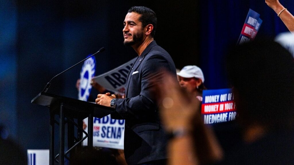 Dr. Abdul El-Sayed, the Democratic nominee for Senate, during the Michigan Democratic Party Nominating Convention in Detroit, Aug. 29, 2026. Former Vice President Kamala Harris wants to help her party in the midterms, but not many are taking her up on the offer. Except for the Senate nominee in Michigan, who will appear with her on Tuesday, Sept. 22. (Emily Elconin/The New York Times)