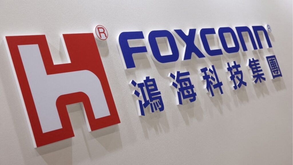 A signage at Foxconn booth at the International Automobile & Motorcycle Parts & Accessories Show (AMPA) trade show in Taipei, Taiwan, April 14, 2026. Reuters/Edgar Su/File Photo