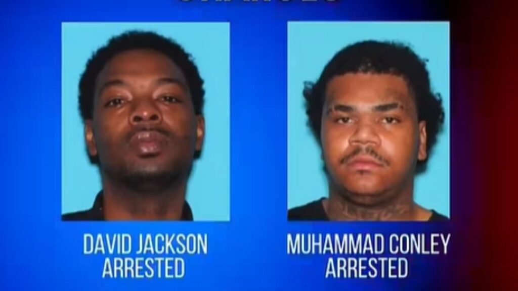 Fresno police arrested David Jackson (left) on suspicion of DUI and Muhammad Conley on weapons-related charges after an investigation that began with a reported firearm brandishing. (Fresno PD)