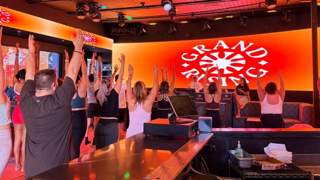 Grand Rising attendees doing yoga on Saturday, Sept. 12, 2026. (Anthony W. Haddad)