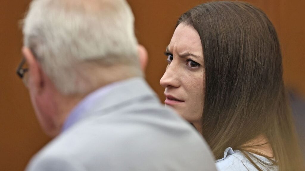 Lindsay Clancy reacts to the news that a woman was arrested for recording images of the jury, in Plymouth, Massachusetts, U.S., September 2, 2026. Greg Derr/Pool via REUTERS