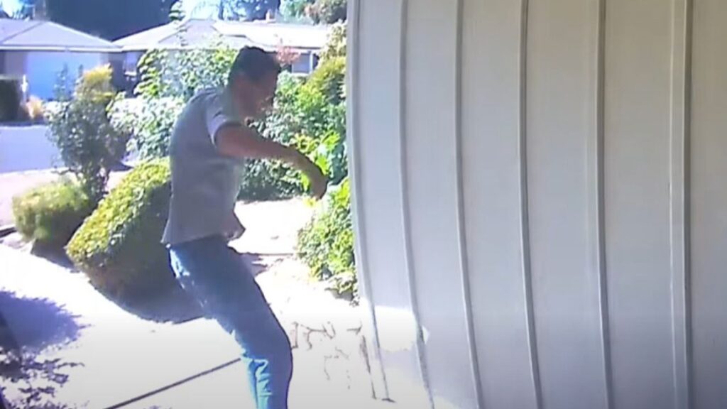Madera police are seeking the public’s help identifying a man seen skipping toward a front porch before stealing a package. (Madera PD)