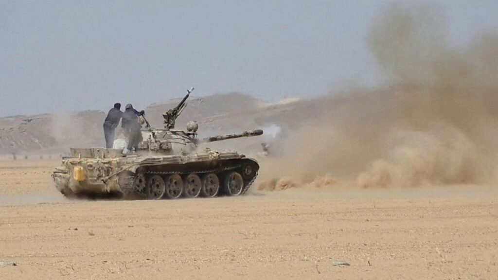 Members of the Saudi-backed Yemeni government forces during clashes with Yemen's Iran-aligned Houthis in a location given as near Al-Hazm, Yemen, September 9, 2026. via Media Centre Of The Yemeni Armed Forces