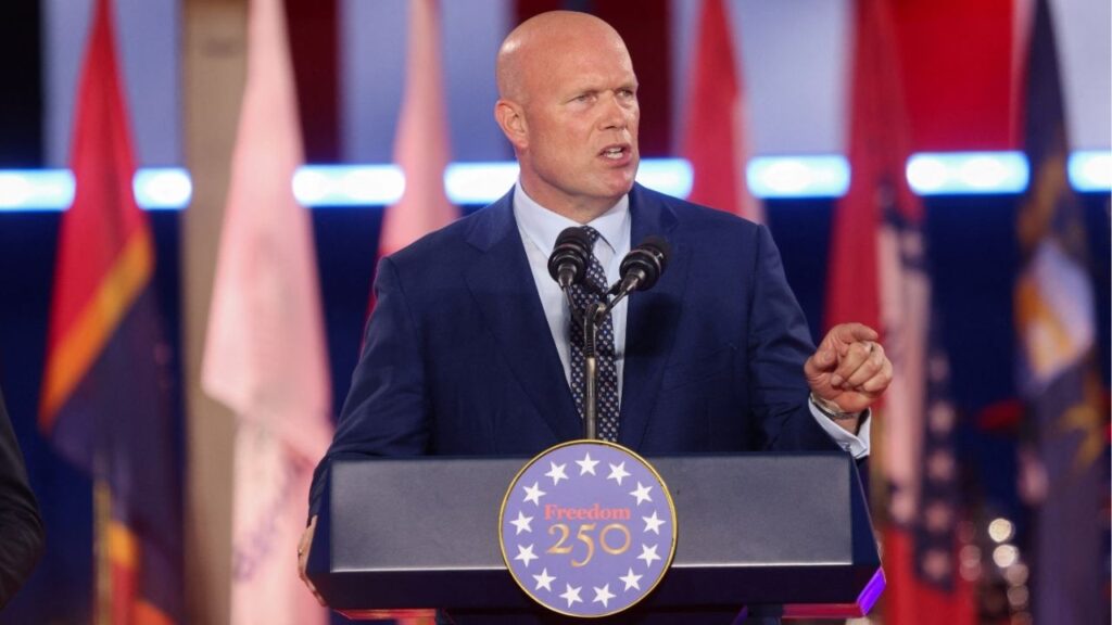 U.S. Ambassador to NATO Matthew Whitaker speaks at an event organised by the U.S. Mission to Belgium to mark the 250th anniversary of American independence, at Cinquantenaire Park, in Brussels, Belgium, June 28, 2026. Reuters/Nicolas Economou