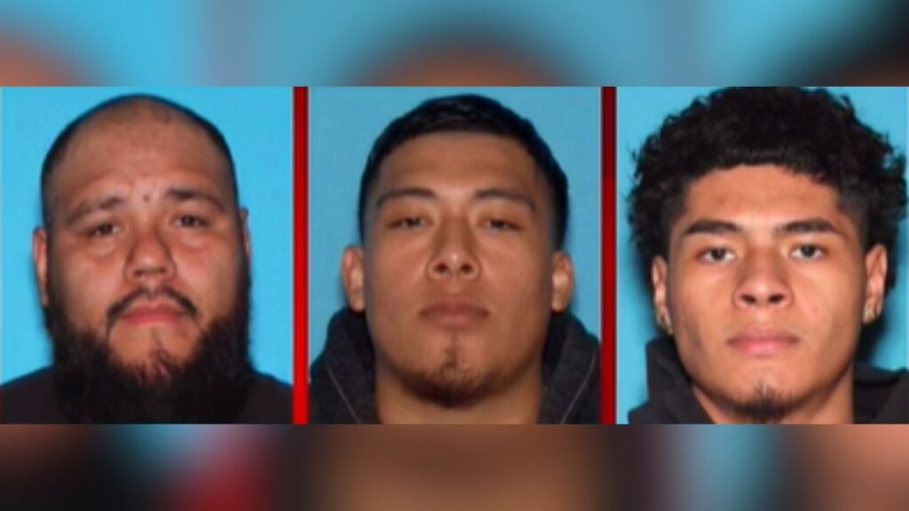 Noe Tapia (left), Leonel Perez (center), and Isidrio Perez were arrested after Fresno police responding to gunfire found three handguns inside their vehicle, authorities said. (Fresno PD)
