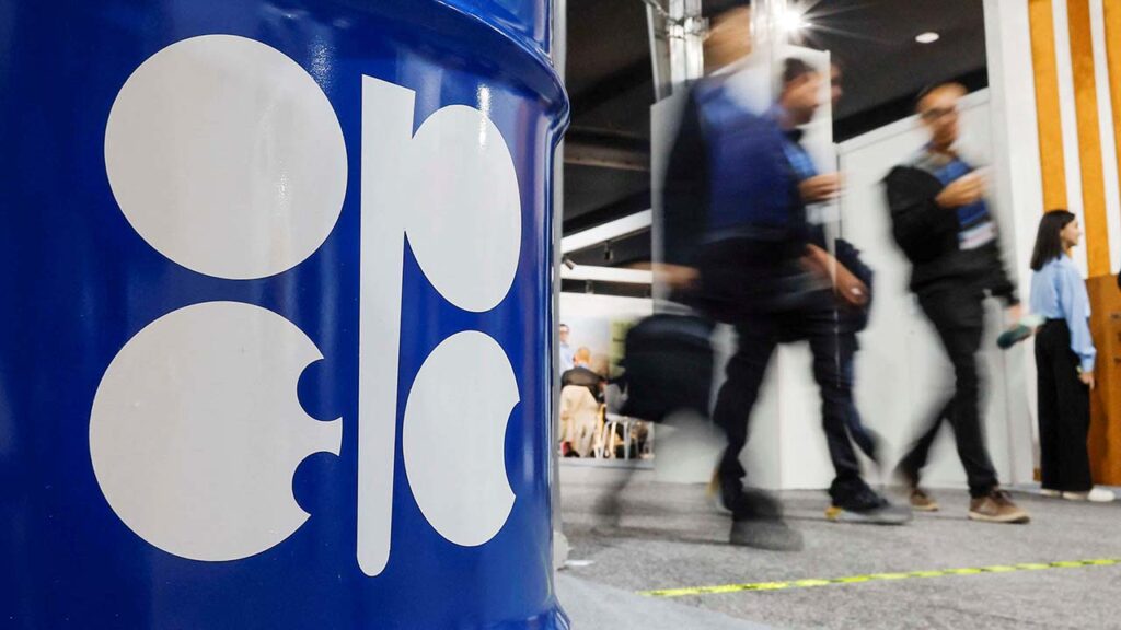 People walk past an installation depicting barrel of oil with the logo of Organization of the Petroleum Exporting Countries (OPEC) during the COP29 United Nations climate change conference in Baku, Azerbaijan November 19, 2024. (Reuters/Maxim Shemetov)