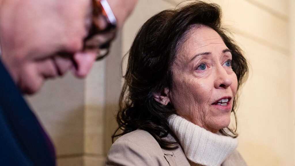 Sen. Maria Cantwell (D-Wash.) speaks to reporters on Capitol Hill in Washington, Feb. 26, 2026. Cantwell, the chief Democratic author of the Protect College Sports Act, argued in September 2026 that the legislation would ensure the future of college sports and Olympic training. (Eric Lee/The New York Times)