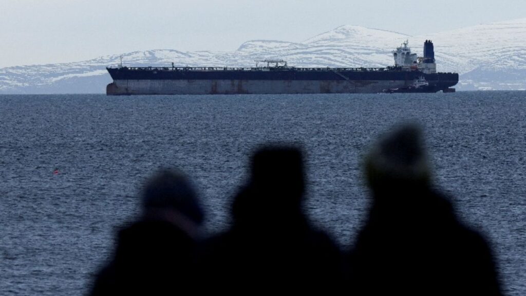 People look at the oil tanker Marinera as it is moored in the Moray Firth, off the coast of Scotland, Britain, January 14, 2026. (Reuters File)