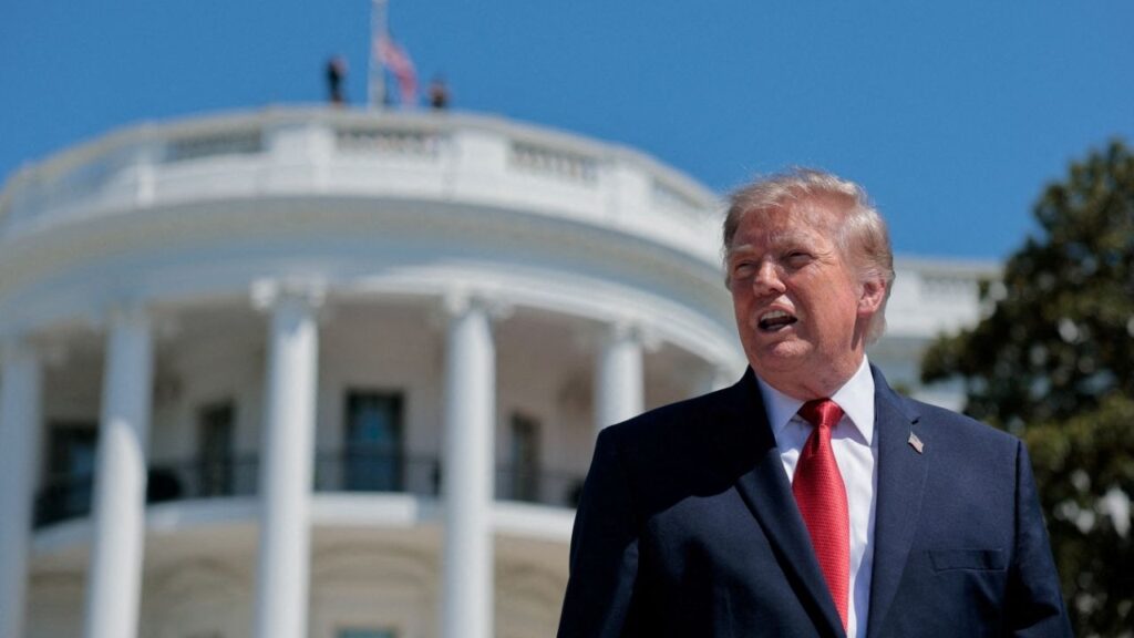 President Donald Trump speaks to reporters about the helipad being constructed on the South Lawn, at the White House in Washington, D.C., U.S., August 19, 2026. (Reuters File)