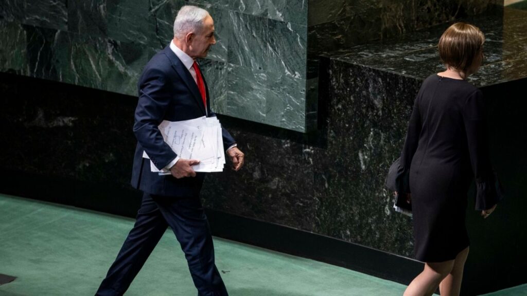 Prime Minister Benjamin Netanyahu of Israel departs after speaking during the 81st session of the United Nations General Assembly at the UN headquarters on Thursday, Sept. 24, 2026. (Dave Sanders/The New York Times)