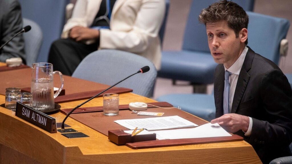 Sam Altman, the chief executive of OpenAI, speaks at a Security Council artificial intelligence briefing, during the 81st session of the United Nations General Assembly, at the UN headquarters on Wednesday, Sept. 23, 2026. Australia is exploring potential legal action after an artificial intelligence agent accessed nonpublic information on the country’s universal health care system. (Dave Sanders/The New York Times)