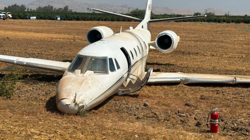 Seven people, including the pilot, safely escaped after a plane went down in a field near the Porterville airport Tuesday, the Tulare County Sheriff’s Office said. (Tulare County SO)